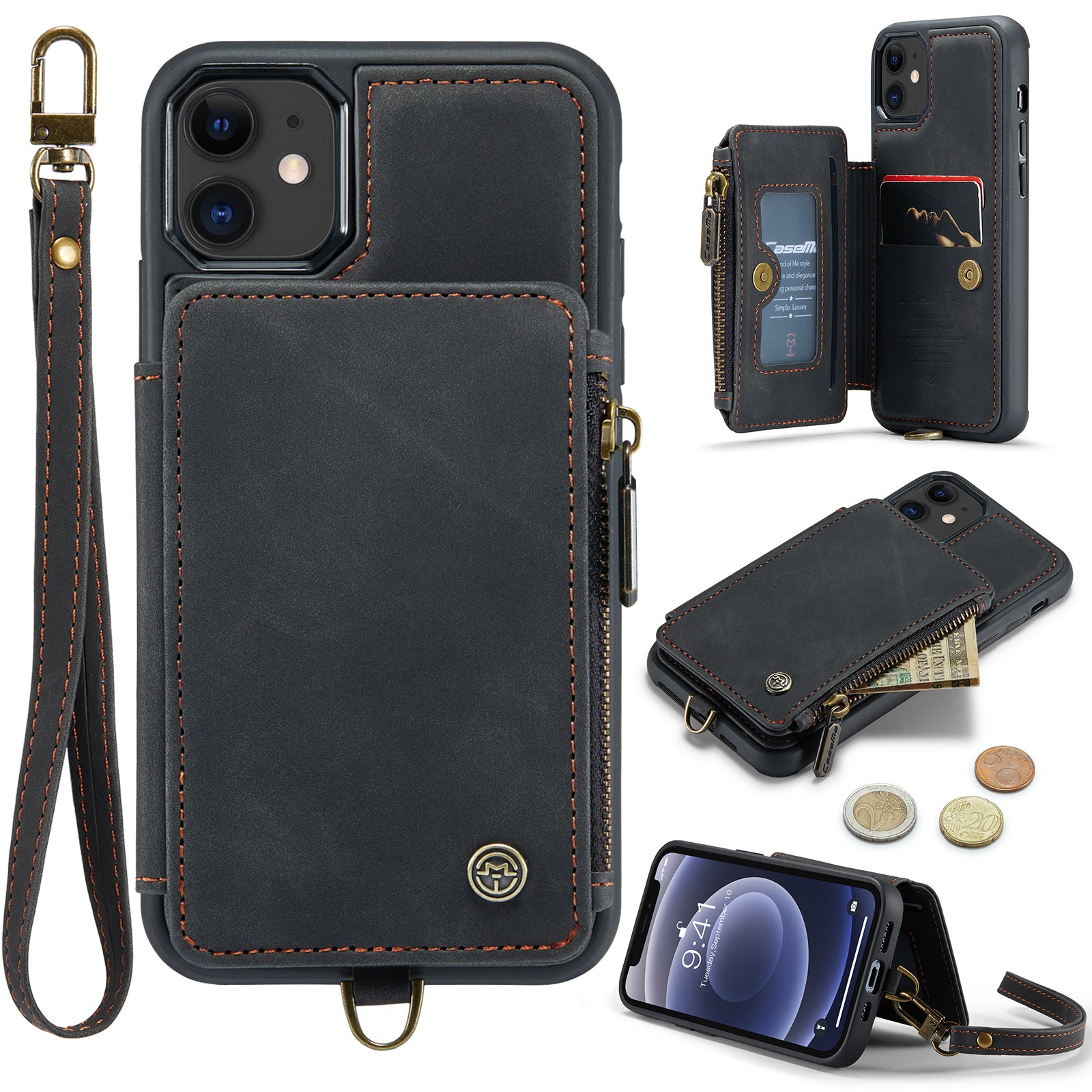 CASEME C20 Series for iPhone 12 mini 5.4 inch PU Leather Coated TPU Zipper Pocket Case RFID Blocking Wallet Kickstand Protective Phone Cover with Strap CASEME C20 Series for iPhone 12 mini 5.4 inch PU Leather Coated TPU Zipper Pocket Case RFID Blocking Wallet Kickstand Protective Phone Cover with Strap